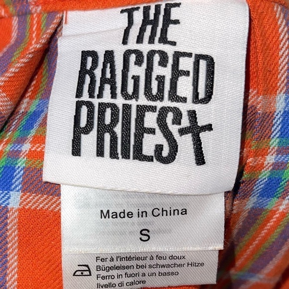 THE RAGGED PRIEST Orange Plaid Tartan Cotton Mini Skirt Chain Detail Size Small - Picture 4 of 7